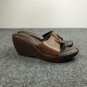 Vintage Y2K Born Wood Wedge Sandals 7M Leather Open Toe Cushioned Boho Hippie